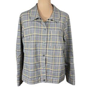 Christopher & Banks Plaid Jacket Size L Large Stretch Lightweight Black White Go